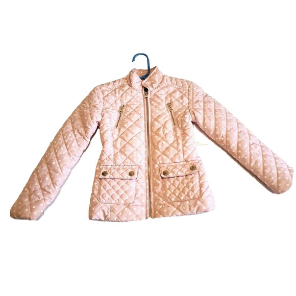 Girls Winter Coat Sz 5 Polka-Daot Zipped Pink Quilted Flap Pockets Me Jane - Picture 1 of 9